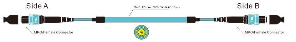 Fast Transmission Speed MPO to MPO OM3 Multimode Fiber Optic Patch Cord Cable for QSFP Transceivers