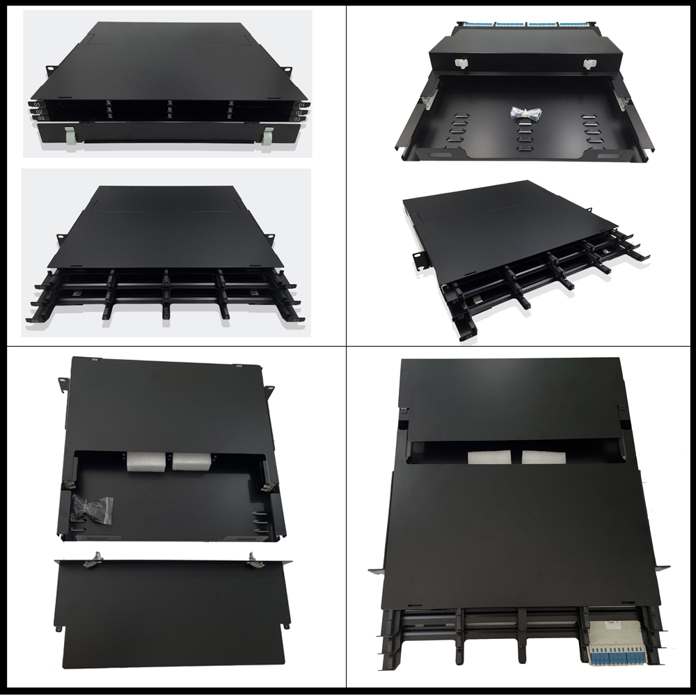 High-density Quad LC 1U 144 Core MTP MPO Patch Panel with 12 LC 10Gb Breakout Cassette