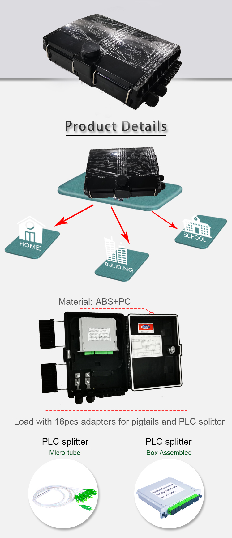 Outdoor Waterproof Wall Mounted 16 Cores Optical Fiber Terminal Box