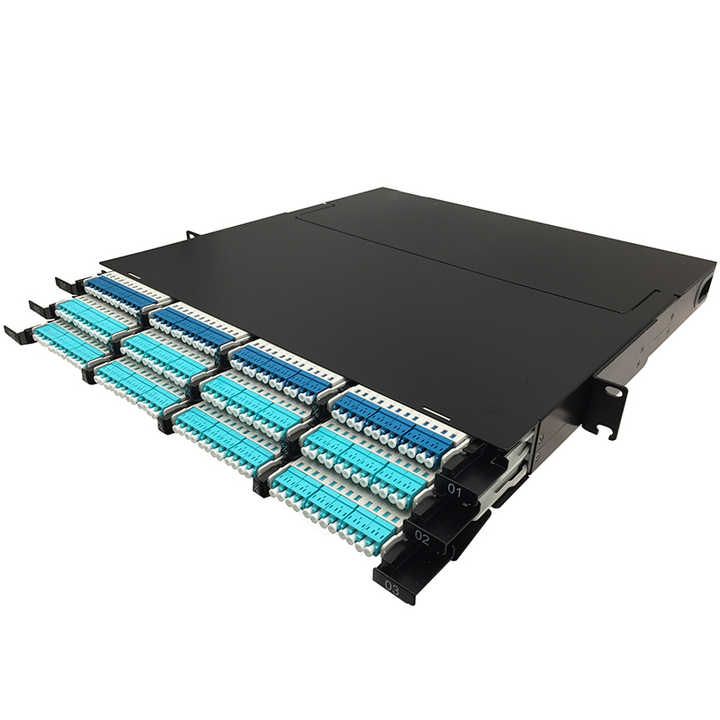 High-density Quad LC 1U 144 Core MTP MPO Patch Panel with 12 LC 10Gb Breakout Cassette