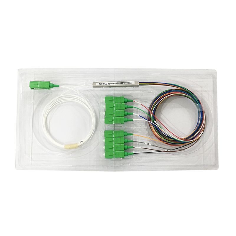 1x8 PLC Splitter Mini type Single Mode Steel Tube Fiber optic Splitter with SC APC Connector